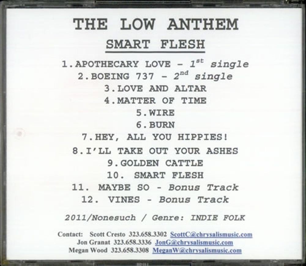 The Low Anthem Smart Flesh US Promo CD-R acetate CD-R ACETATE