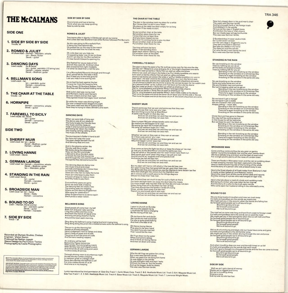 The McCalmans Side By Side By Side UK vinyl LP album (LP record)