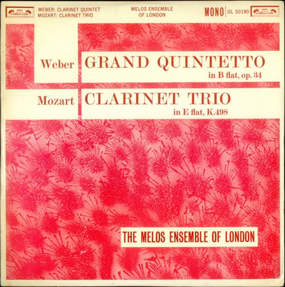 The Melos Ensemble Weber: Grand Quintetto / Mozart: Clarinet Trio - Test Pressing UK vinyl LP album (LP record) OL50190