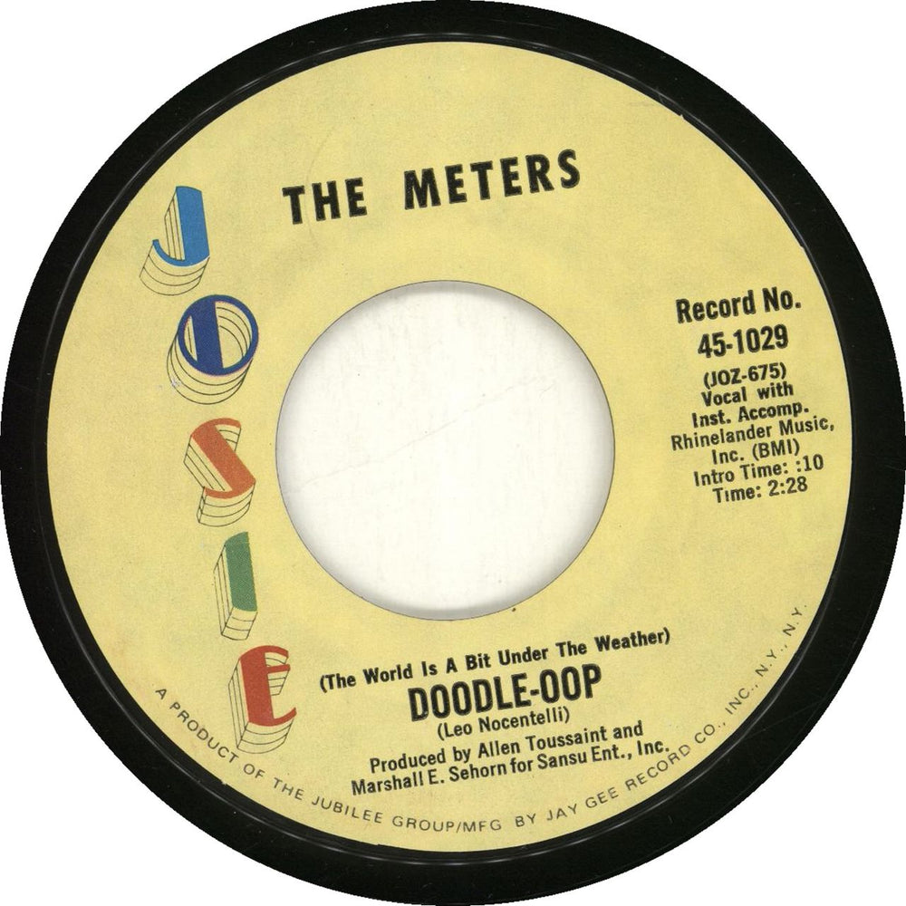 The Meters (The World Is A Bit Under The Weather) Doodle-Oop - Yellow label US 7" vinyl single (7 inch record / 45) 45-1029