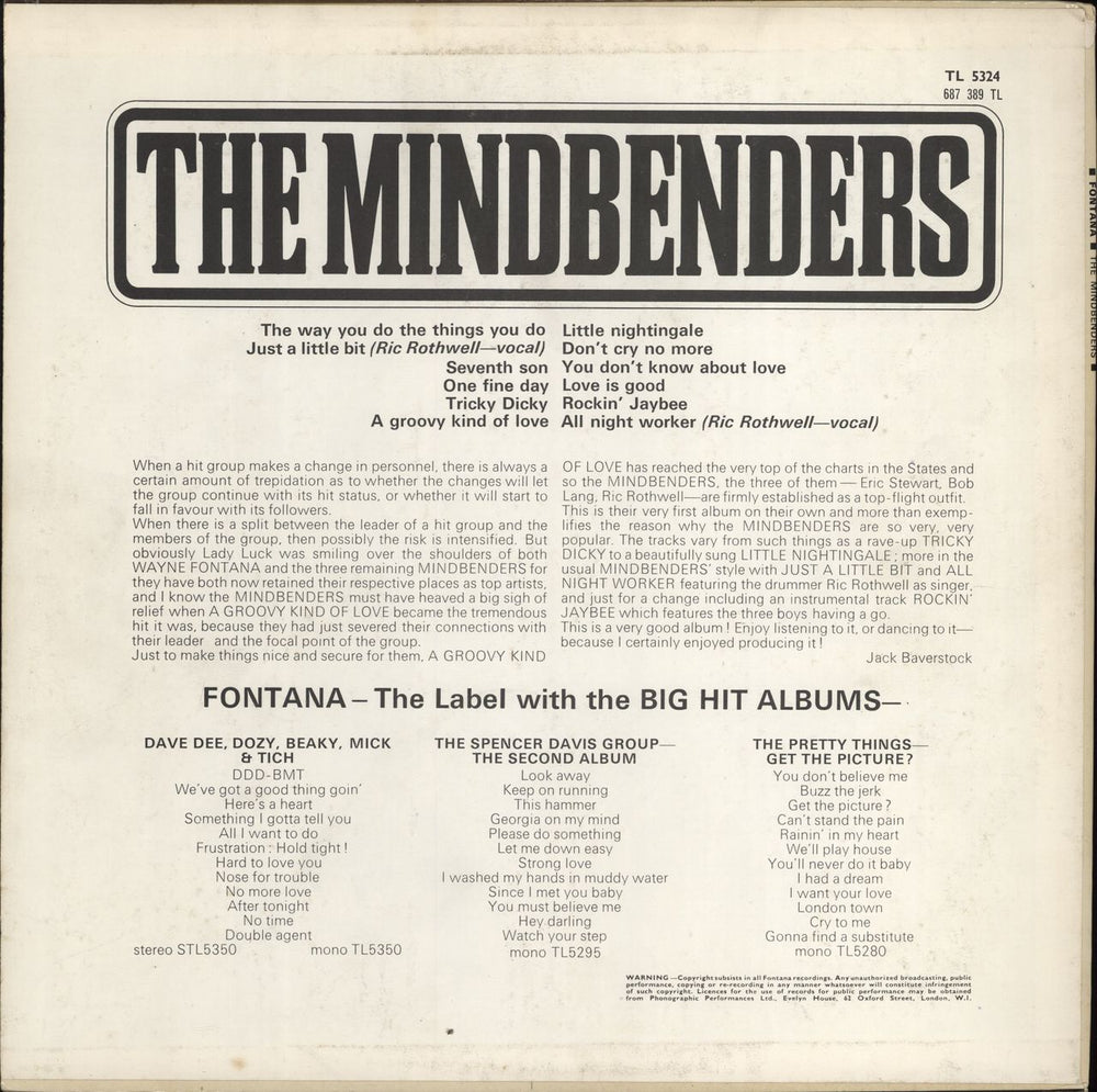 The Mindbenders The Mindbenders UK vinyl LP album (LP record) MDBLPTH196818