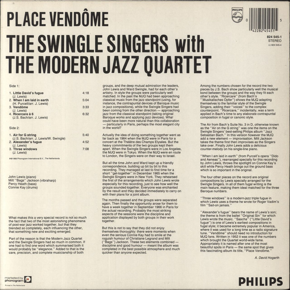 The Modern Jazz Quartet Place Vendôme Dutch vinyl LP album (LP record)