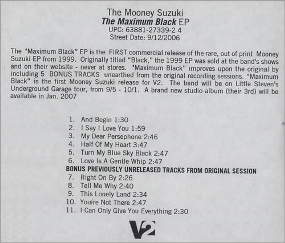 The Mooney Suzuki The Maximum Black EP US Promo CD-R acetate CDR-ACETATE