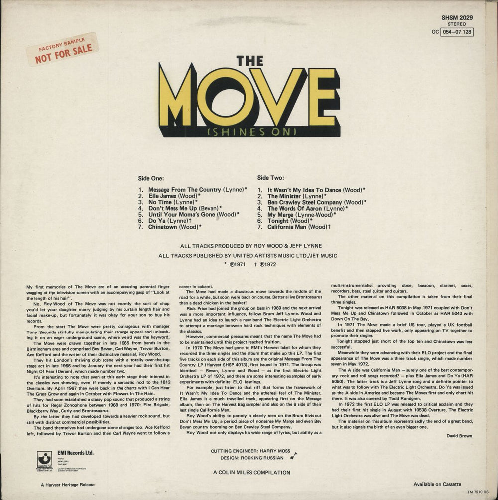 The Move Shines On - Factory sample sticker UK vinyl LP album (LP record)