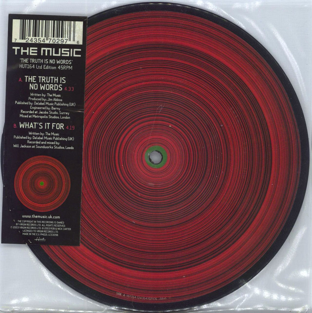 The Music The Truth Is No Words UK 7" vinyl picture disc (7 inch picture disc single) HUT164