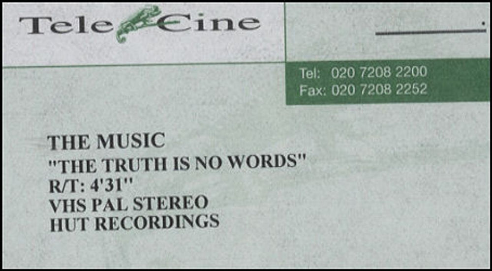 The Music The Truth Is No Words UK Promo video (VHS or PAL or NTSC) PROMO VIDEO