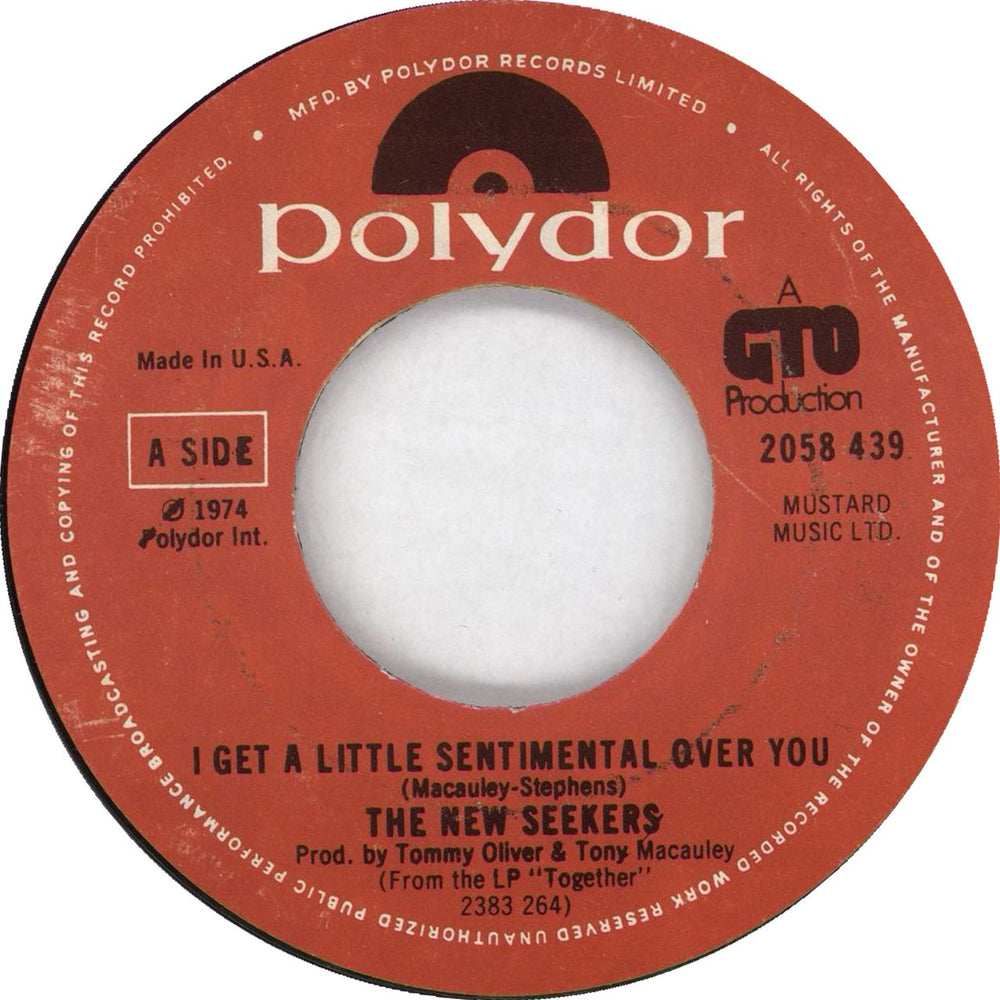 The New Seekers I Get A Little Sentimental Over You US 7" vinyl single (7 inch record / 45) 2058439