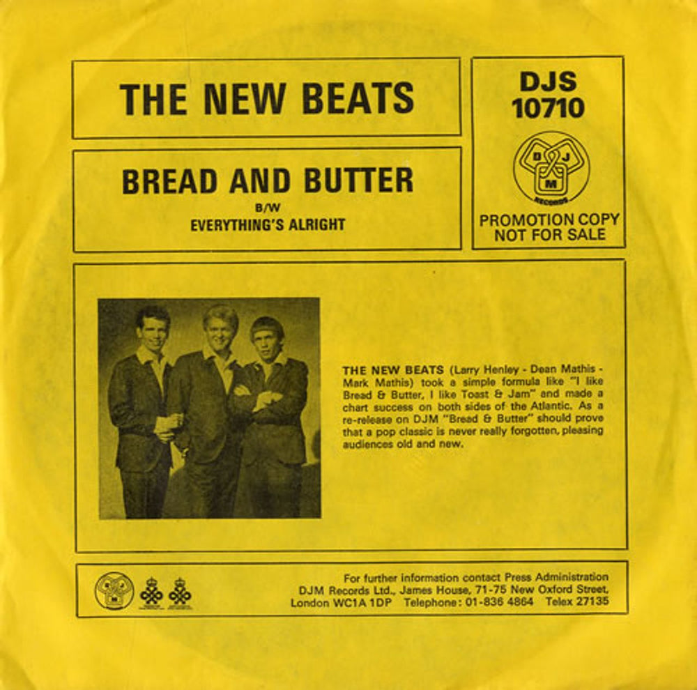 The Newbeats Bread And Butter - Promo Sleeve UK Promo 7" vinyl single (7 inch record / 45) DJS10710