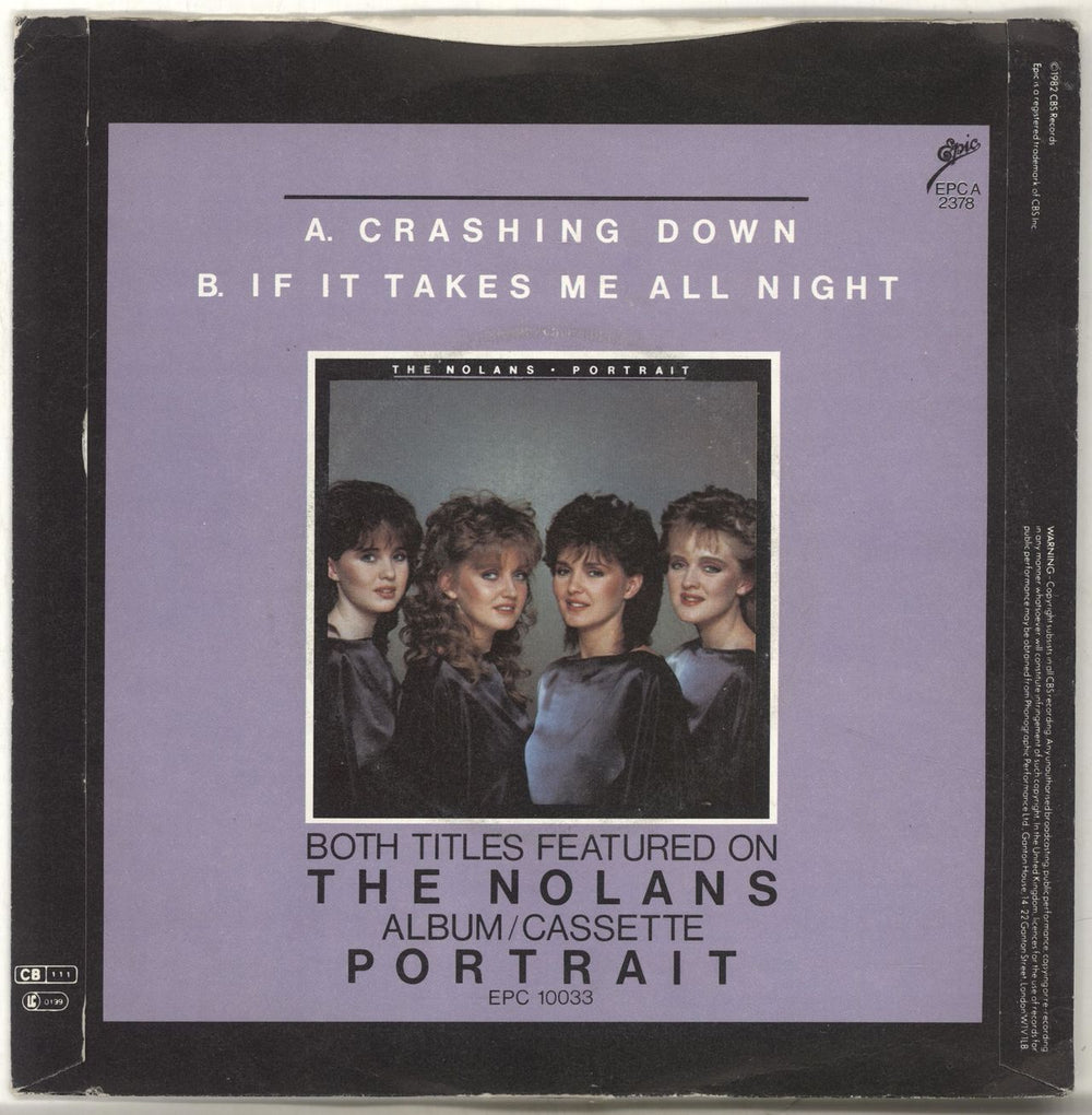 The Nolans Crashing Down - P/S - Inj UK 7" vinyl single (7 inch record / 45) NOL07CR217969