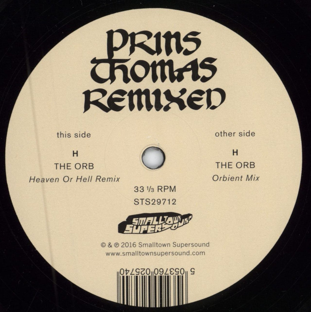 The Orb Prins Thomas Remixed - H (The Orb Mix) UK 12" vinyl single (12 inch record / Maxi-single) STS29712