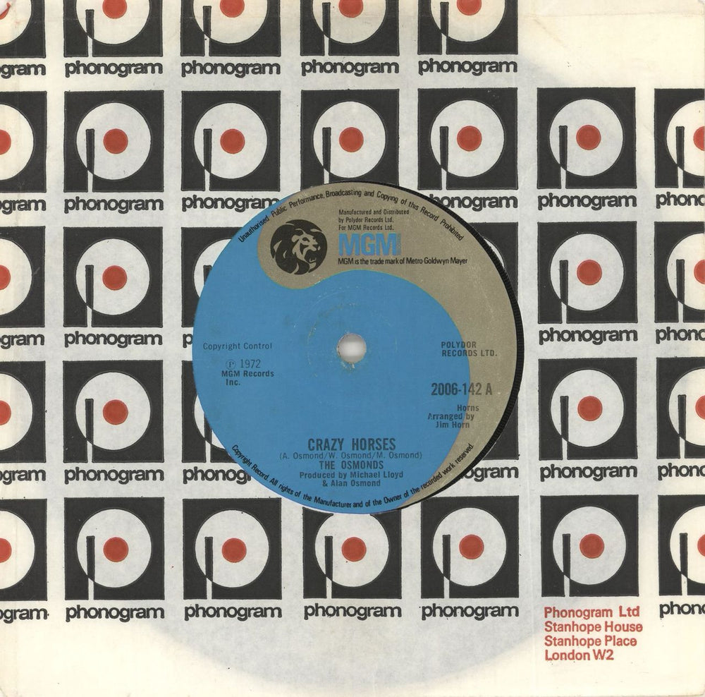 The Osmonds Crazy Horses UK 7" vinyl single (7 inch record / 45) 2006-142