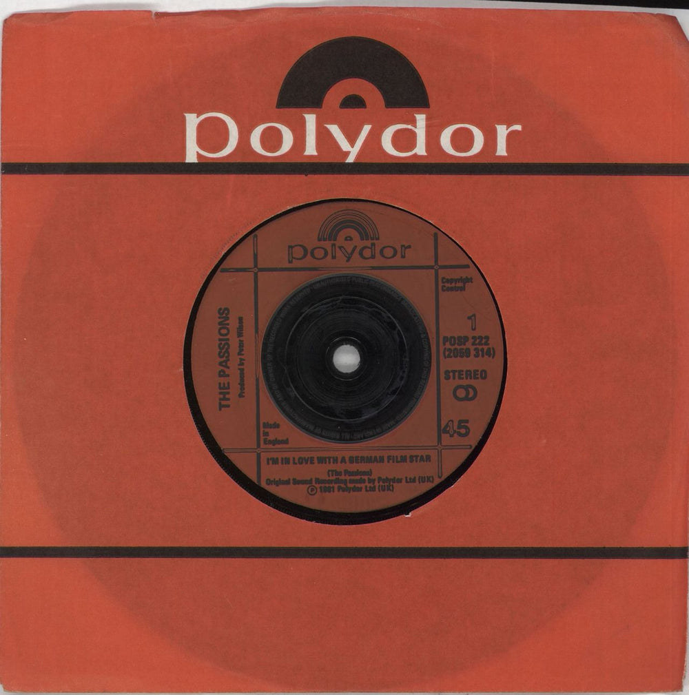 The Passions I'm In Love With A German Film Star - Red injection label UK 7" vinyl single (7 inch record / 45) POSP222