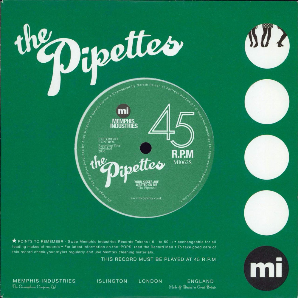 The Pipettes Your Kisses Are Wasted On Me - White Vinyl UK 7" vinyl single (7 inch record / 45) MI062S