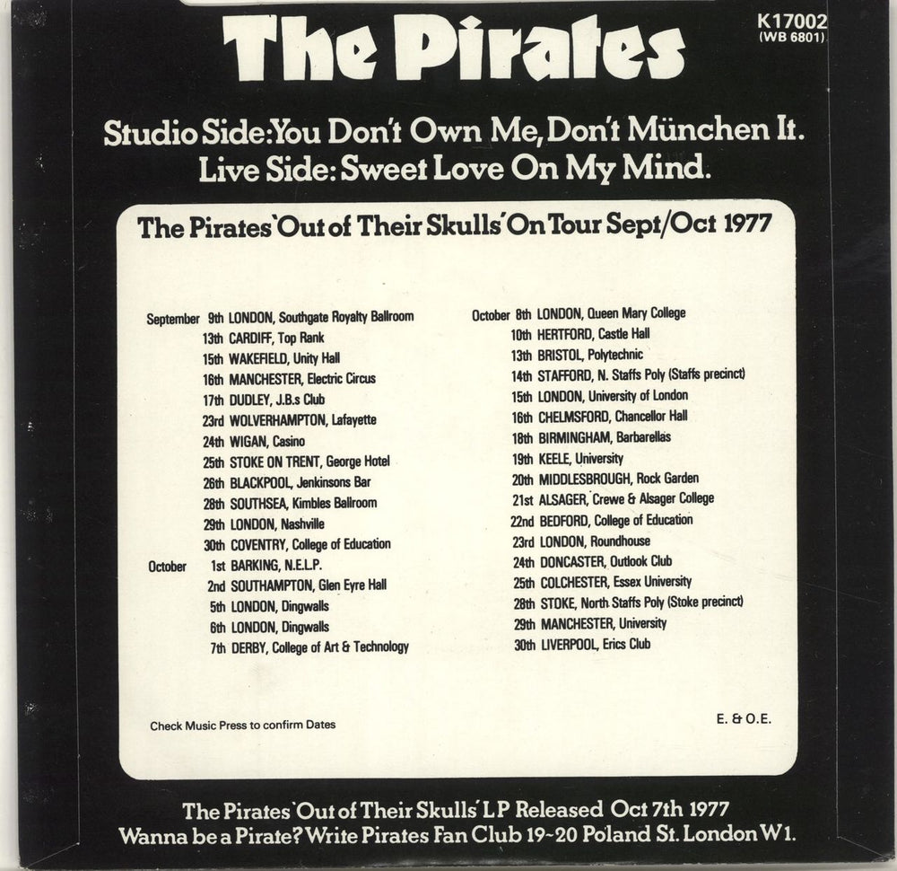 The Pirates Sweet Love On My Mind + P/S UK 7" vinyl single (7 inch record / 45) IRA07SW415131