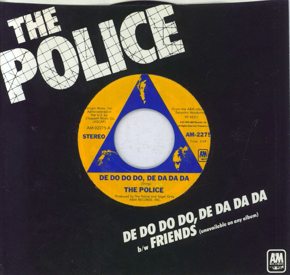 The Police De Do Do Do, De Da Da Da - 2nd + 2nd Sleeve US 7" vinyl single (7 inch record / 45) AM-2275