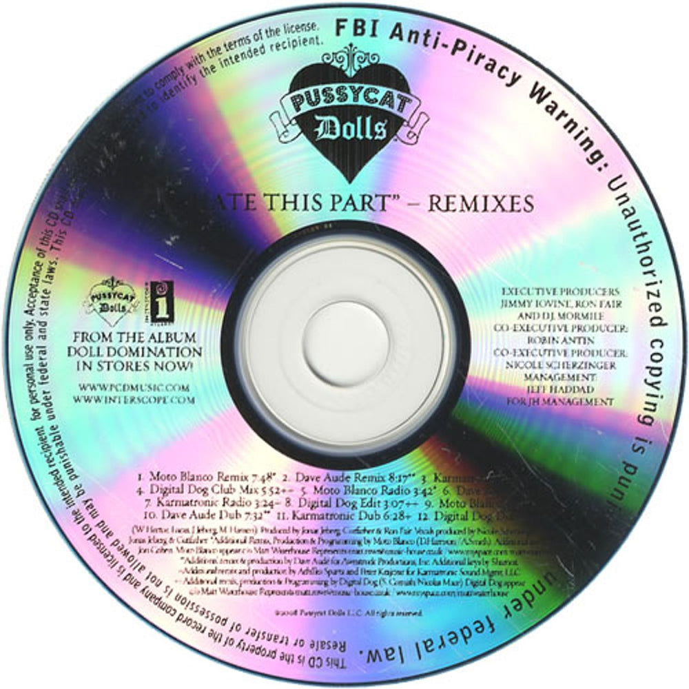 The Pussycat Dolls I Hate This Part - Remixes US Promo CD-R acetate CDR ACETATE