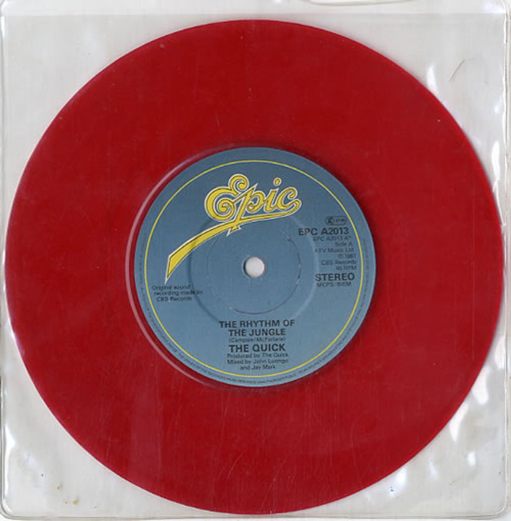 The Quick The Rhythm Of The Jungle - Red Vinyl UK 7" vinyl single (7 inch record / 45) EPCA2013