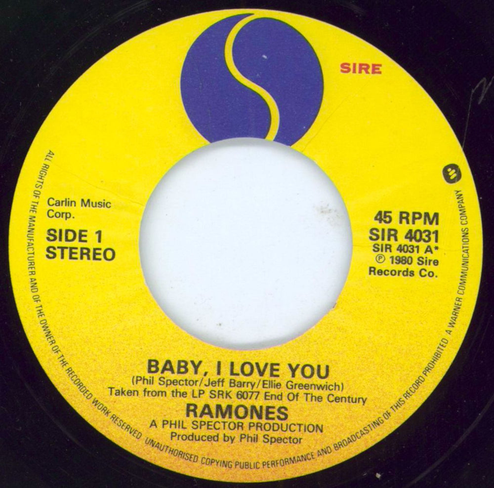 The Ramones Baby I Love You - P/S - Jukebox UK 7" vinyl single (7 inch record / 45) RAM07BA792522