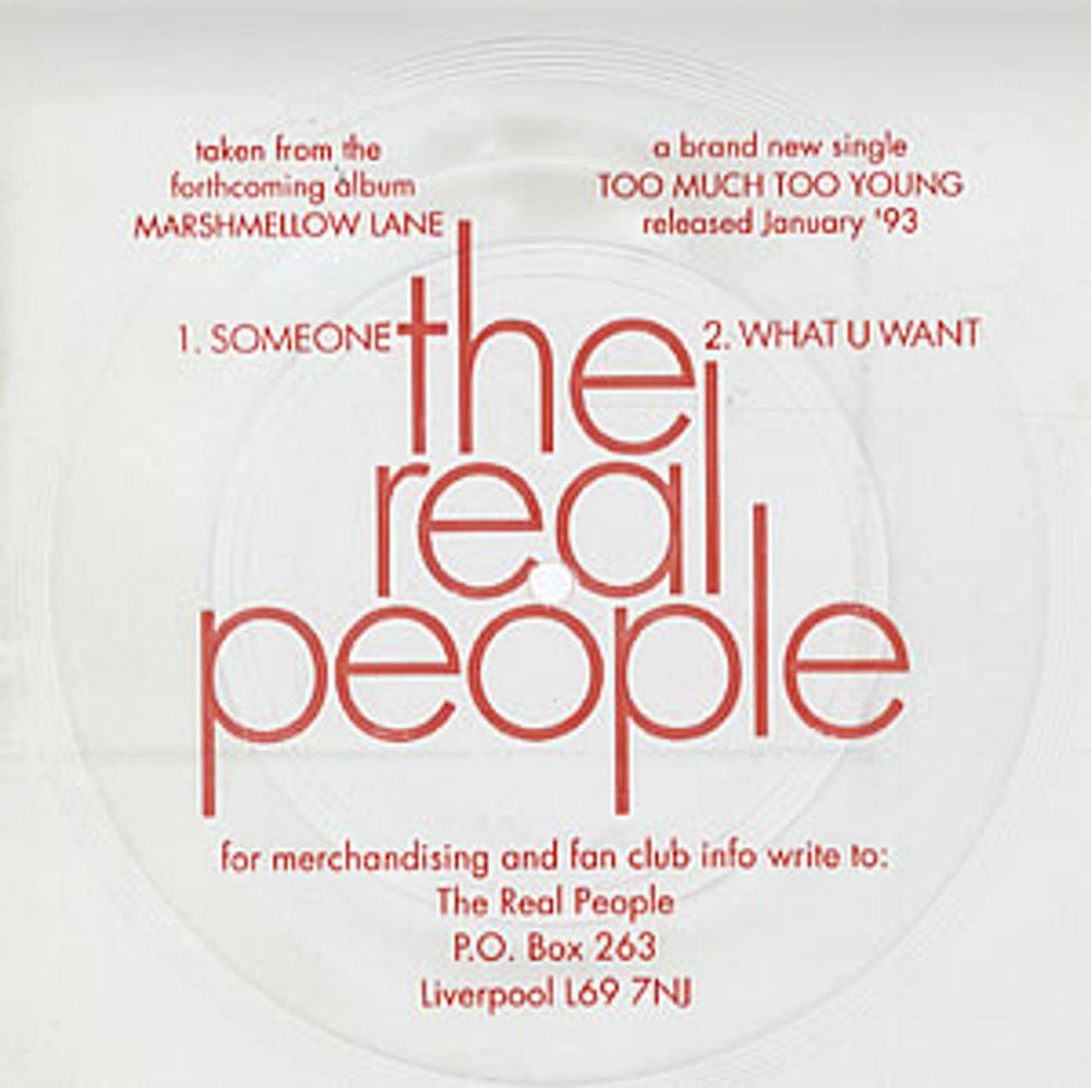 The Real People Someone/What U Want - Flexidisc UK Promo 7" vinyl single (7 inch record / 45) FLEXIDISC