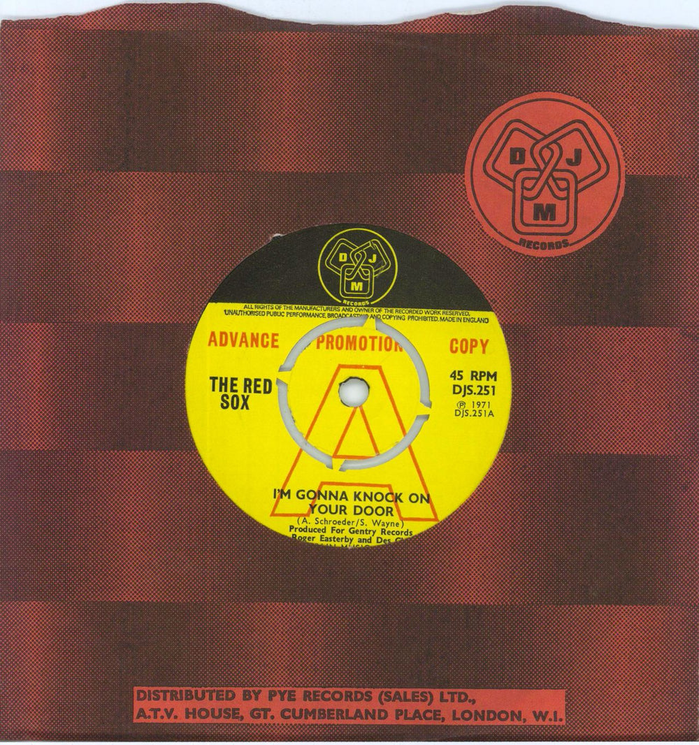 The Red Sox I'm Gonna Knock On Your Door UK Promo 7" vinyl single (7 inch record / 45) DJS.251