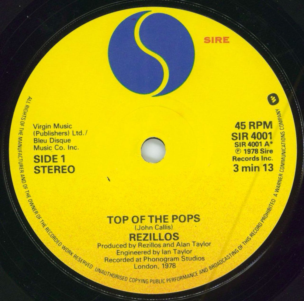 The Rezillos Top Of The Pops - P/S - No 'Rezillos' logo label UK 7" vinyl single (7 inch record / 45) REZ07TO780734