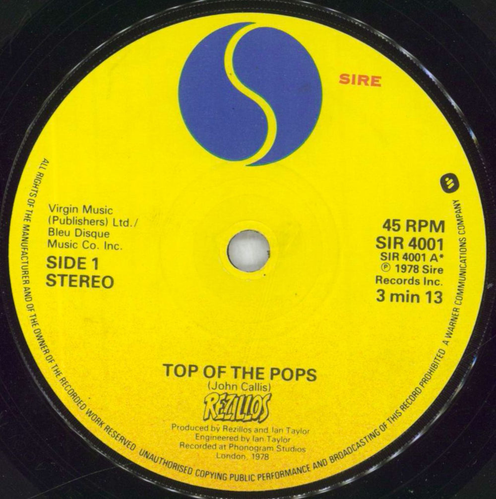 The Rezillos Top Of The Pops - Rezillos logo label - Autographed UK 7" vinyl single (7 inch record / 45) REZ07TO824675