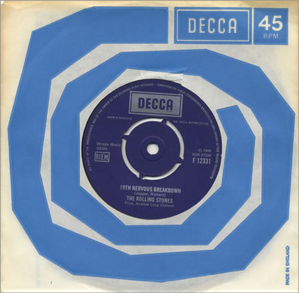 The Rolling Stones 19th Nervous Breakdown - 2nd UK 7" vinyl single (7 inch record / 45) F12331