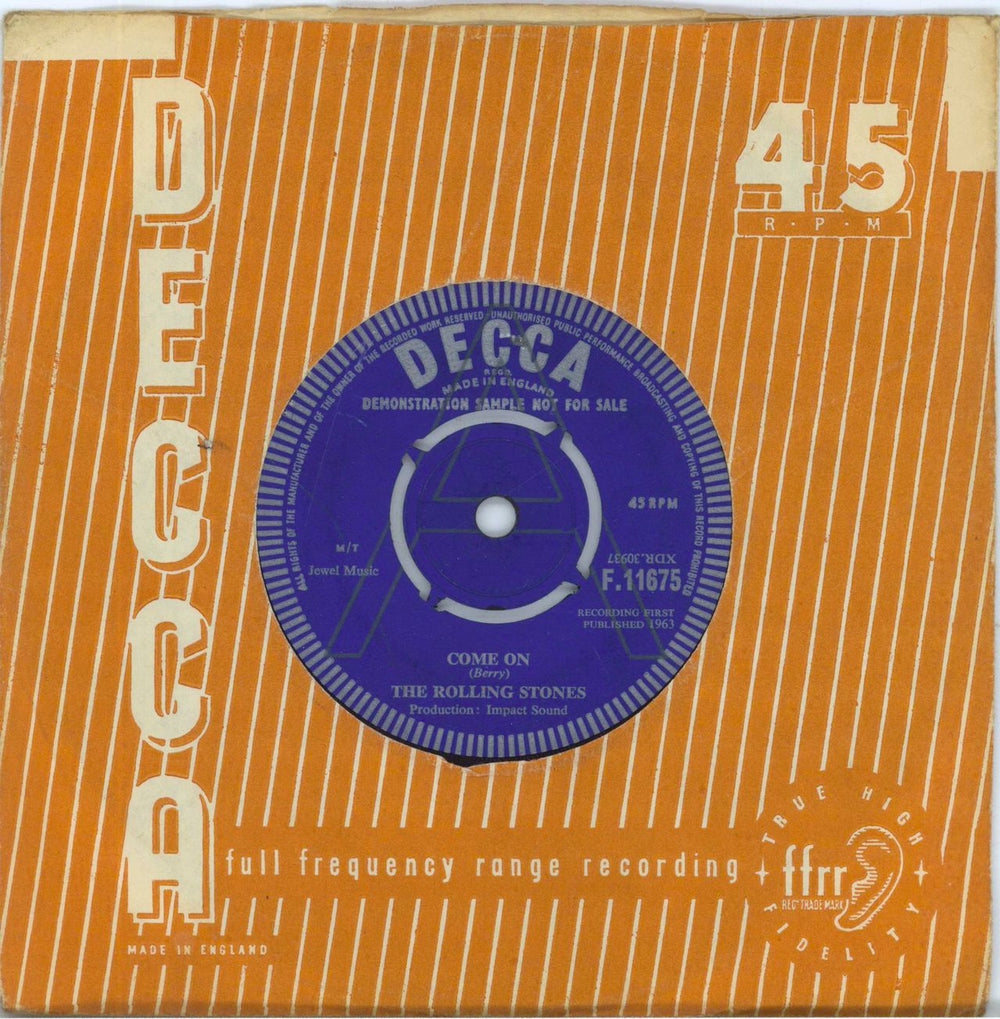 The Rolling Stones Come On - 'A' Label UK Promo 7" vinyl single (7 inch record / 45) F.11675