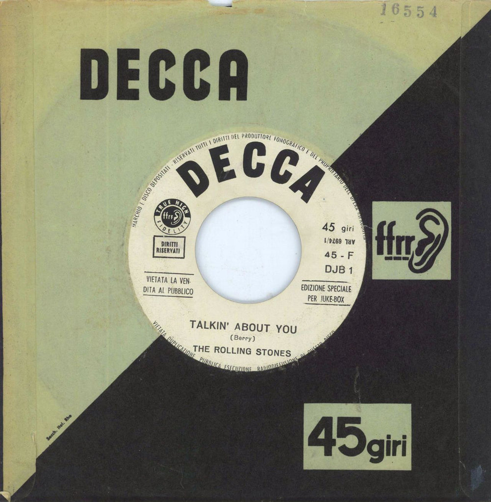 The Rolling Stones Con Le Mie Lacrime (As Tears Go By) Italian Promo 7" vinyl single (7 inch record / 45)