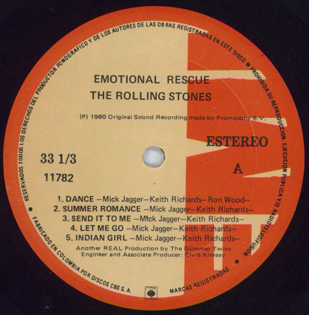 The Rolling Stones Emotional Rescue Colombian vinyl LP album (LP record) ROLLPEM334694