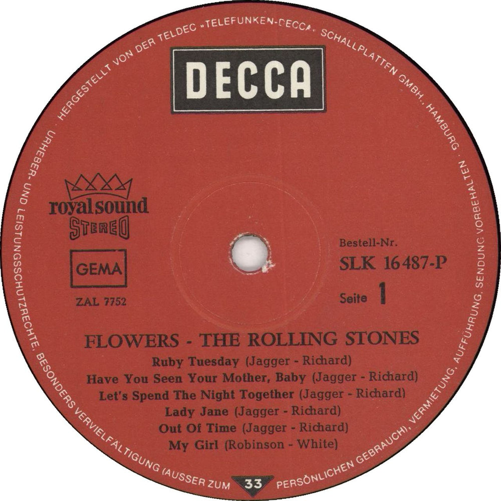 The Rolling Stones Flowers - Royal Sound - 1st German vinyl LP album (LP record) ROLLPFL91917