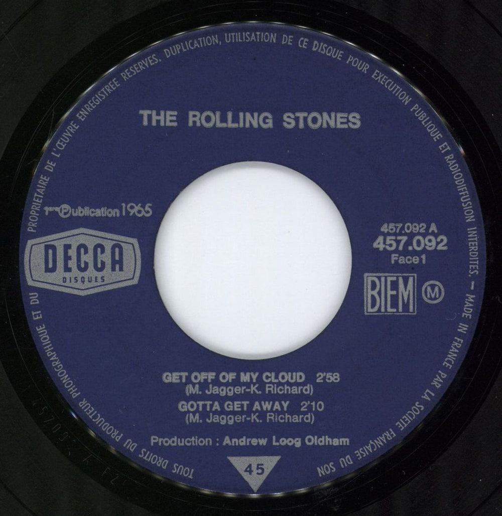 The Rolling Stones Get Off Of My Cloud EP - 11-65 French 7" vinyl single (7 inch record / 45) ROL07GE61926