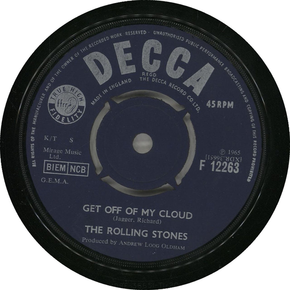 The Rolling Stones Get Off Of My Cloud - Export Label Layout UK 7" vinyl single (7 inch record / 45) F12263