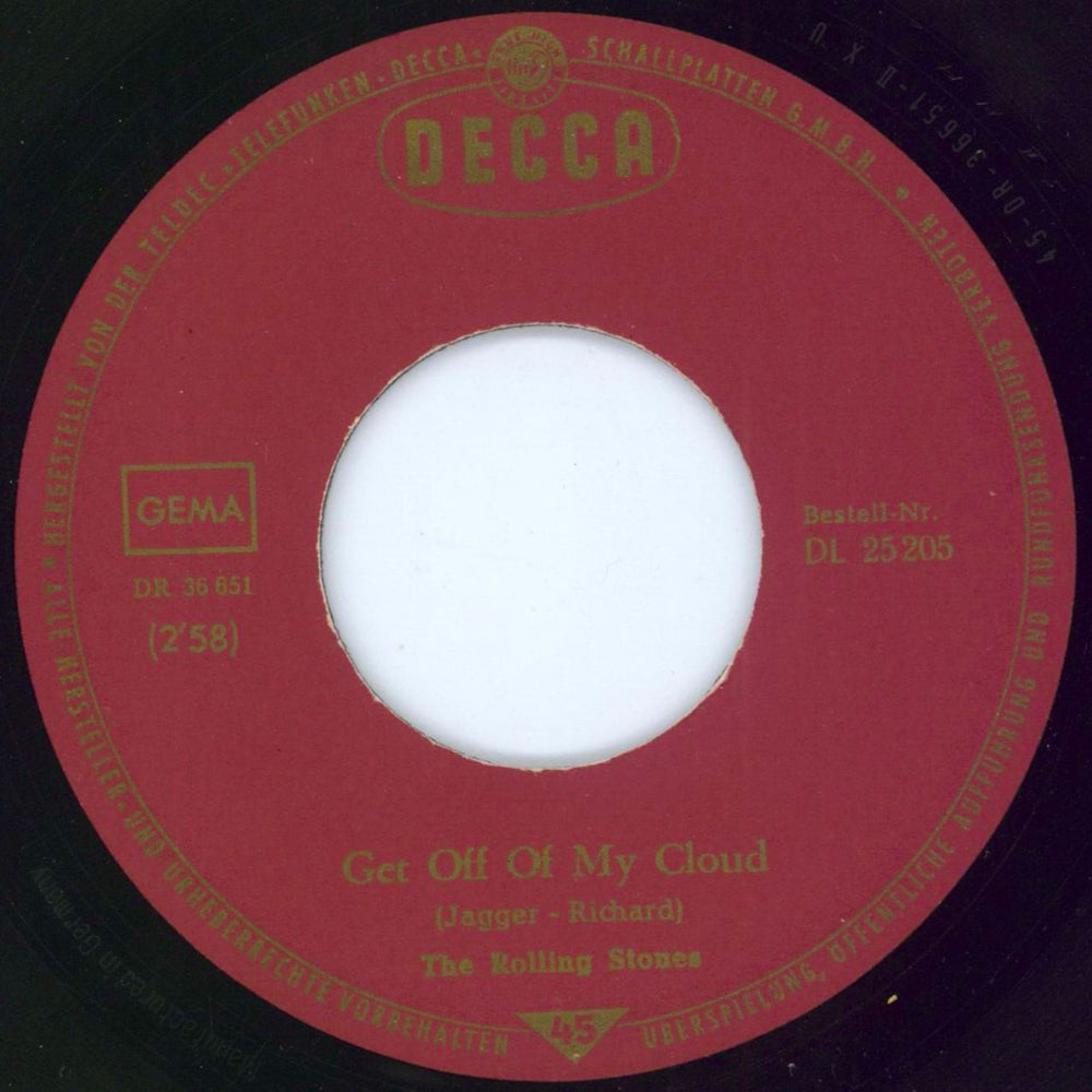 The Rolling Stones Get Off Off My Cloud - 1st German 7" vinyl single (7 inch record / 45) ROL07GE344083