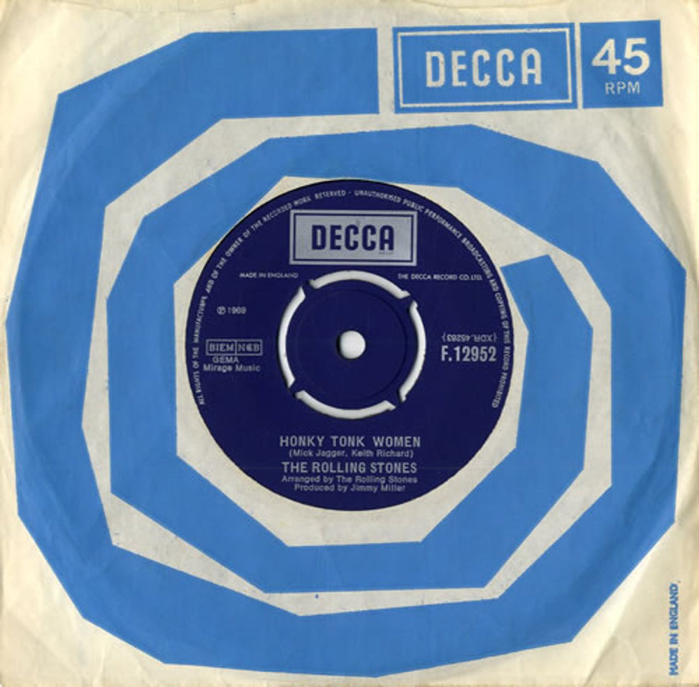 The Rolling Stones Honky Tonk Women - 1st (a) UK 7" vinyl single (7 inch record / 45) F12952