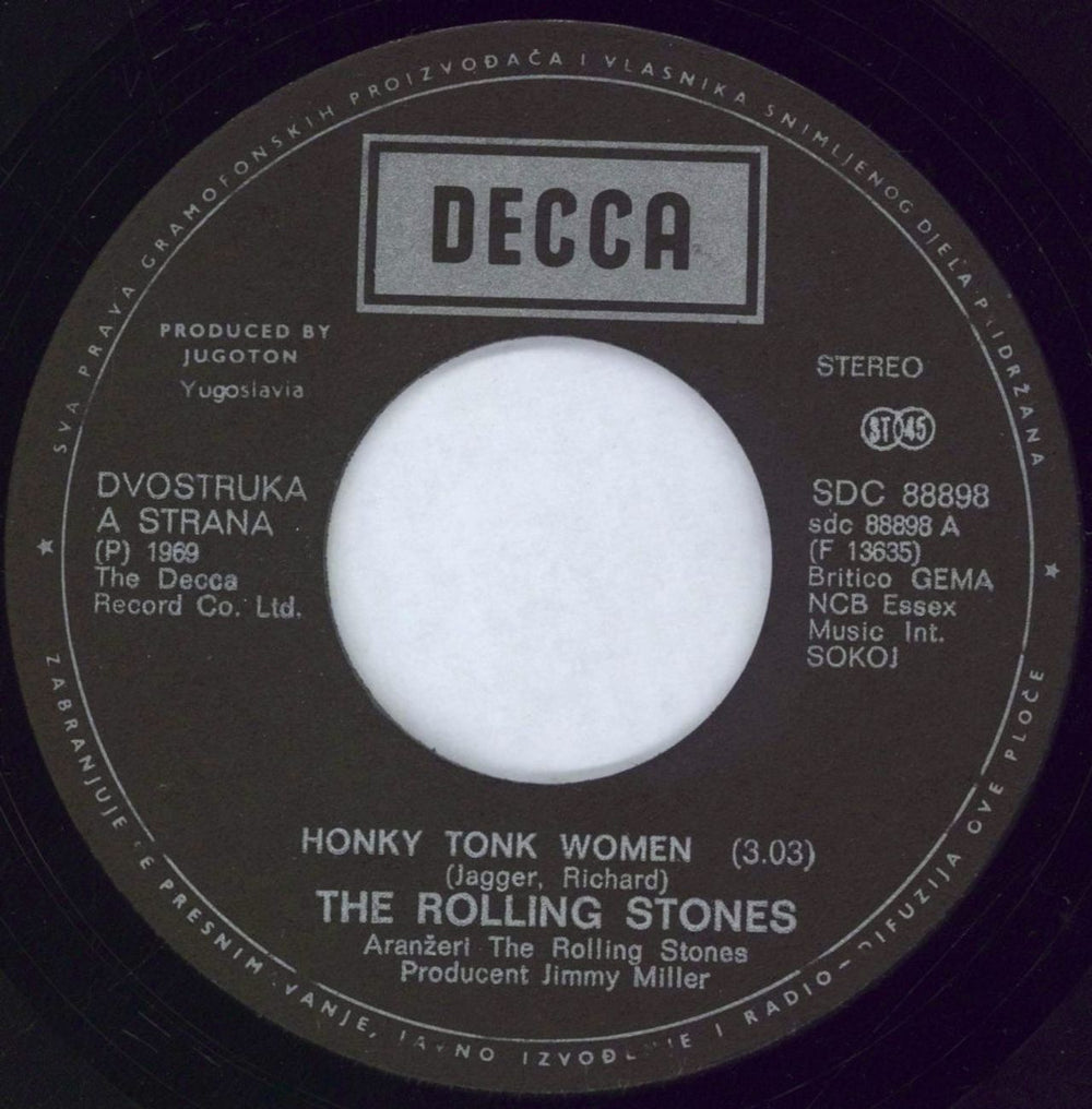 The Rolling Stones Honky Tonk Women Yugoslavian 7" vinyl single (7 inch record / 45) ROL07HO776097