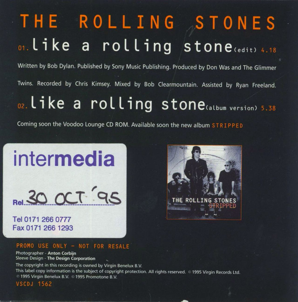 The Rolling Stones Like A Rolling Stone UK Promo CD single (CD5 / 5")