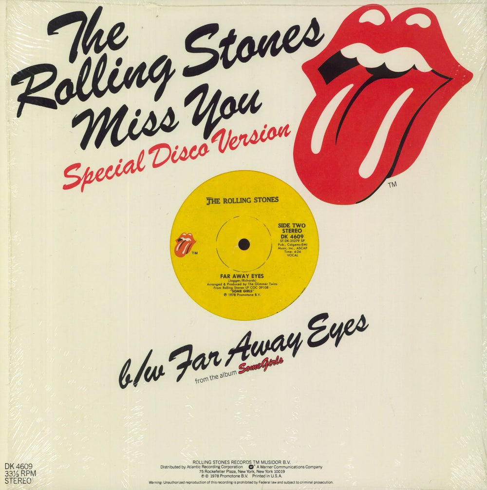 The Rolling Stones Miss You - Title Sleeve US 12" vinyl single (12 inch record / Maxi-single)