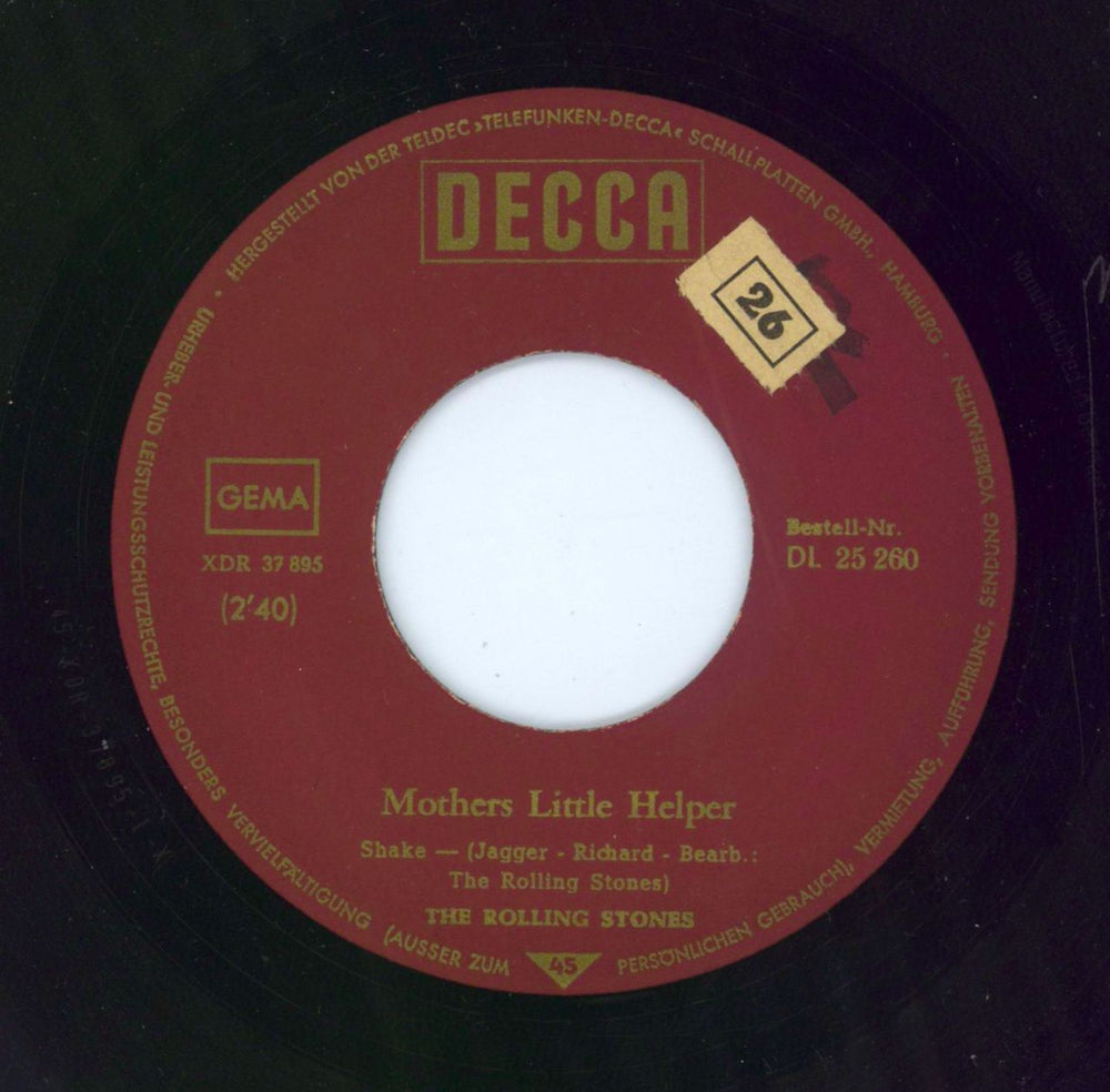 The Rolling Stones Mothers Little Helper - 5th German 7" vinyl single (7 inch record / 45)