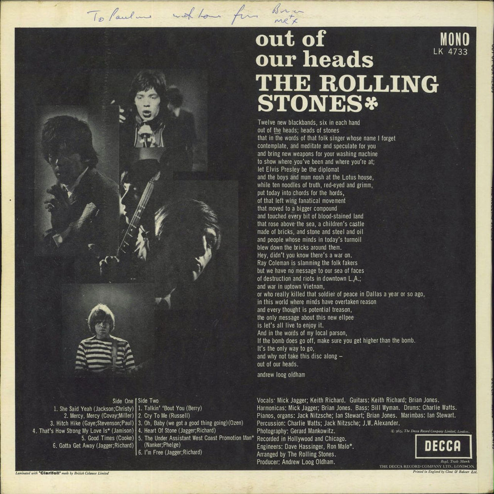 The Rolling Stones Out Of Our Heads - Transitional 3rd - VG UK vinyl LP album (LP record)