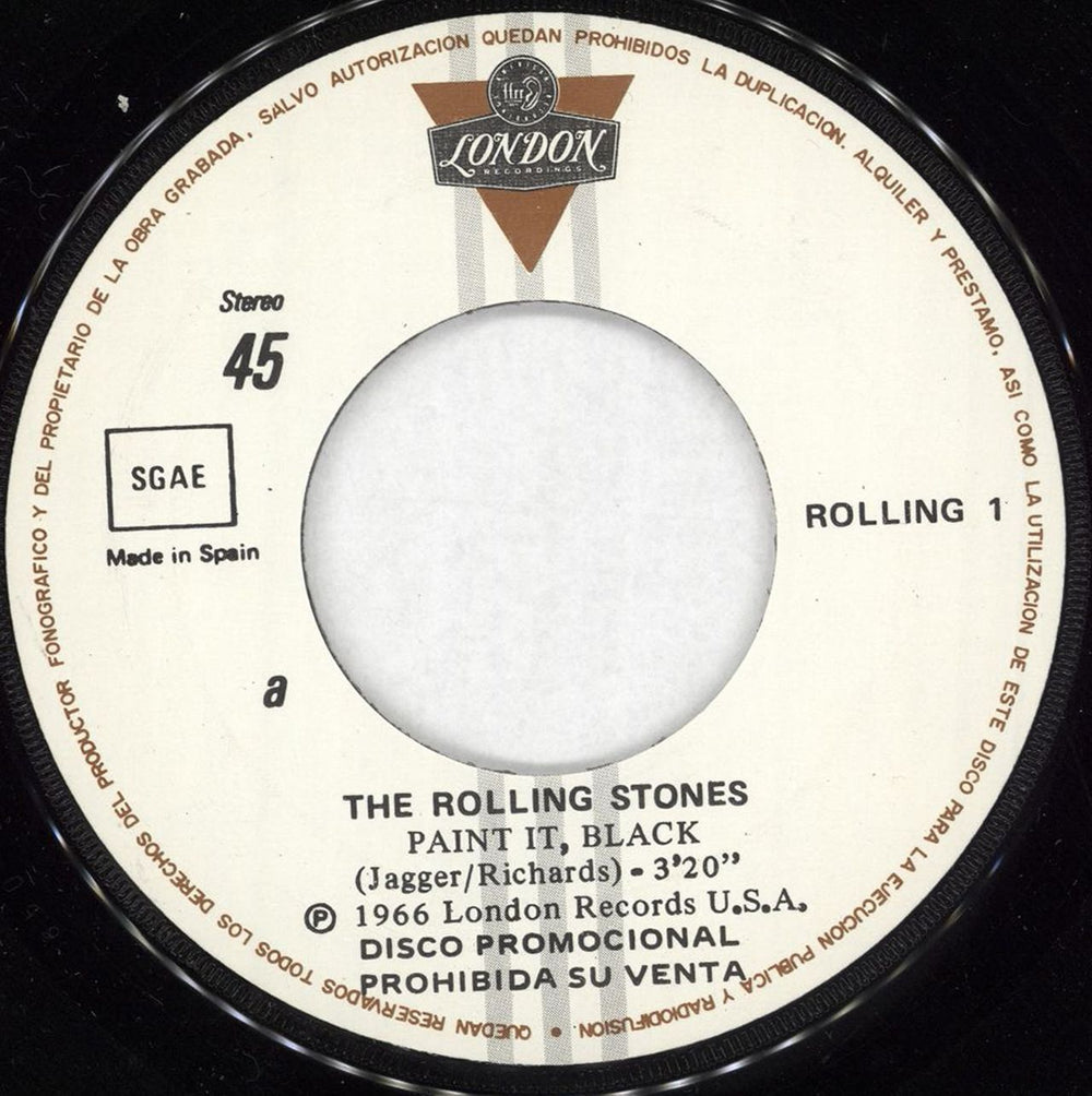 The Rolling Stones Paint It Black Spanish Promo 7" vinyl single (7 inch record / 45) ROL07PA127818