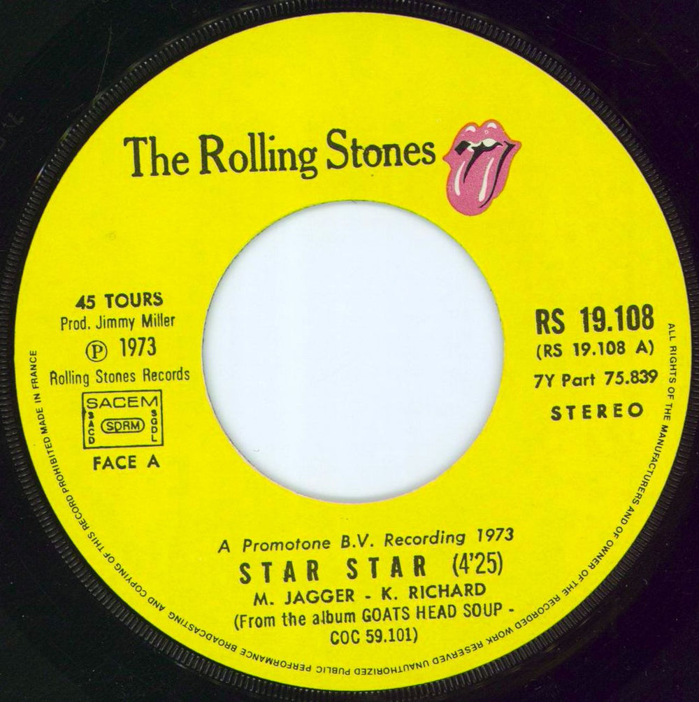 The Rolling Stones Star Star French 7" vinyl single (7 inch record / 45) ROL07ST98109