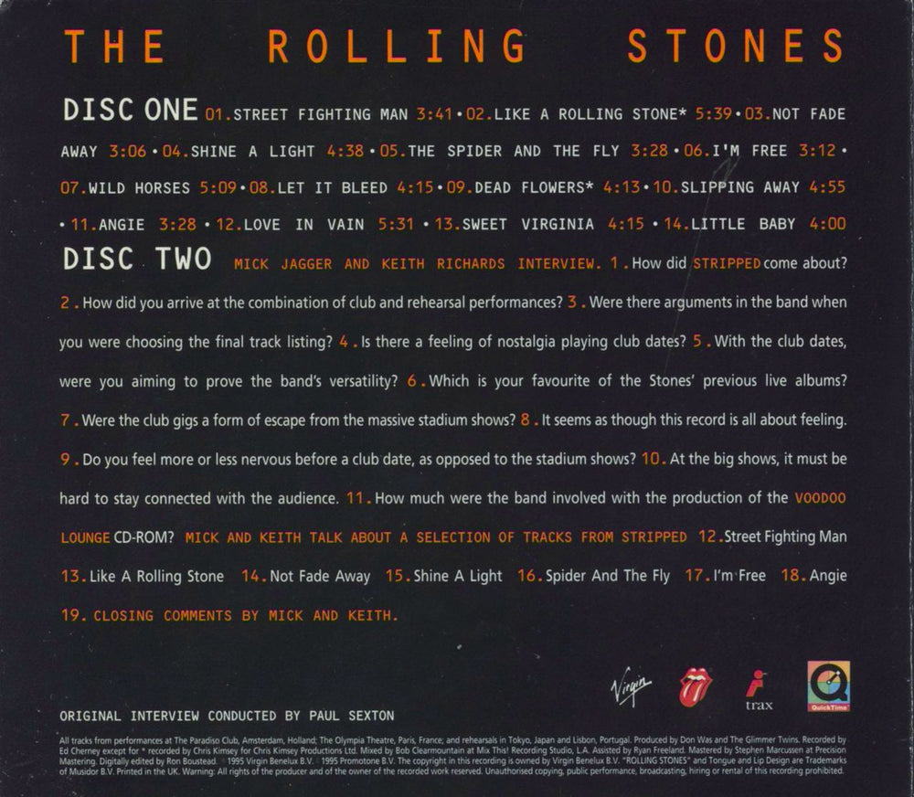 The Rolling Stones Stripped + Interview UK Promo 2 CD album set (Double CD)