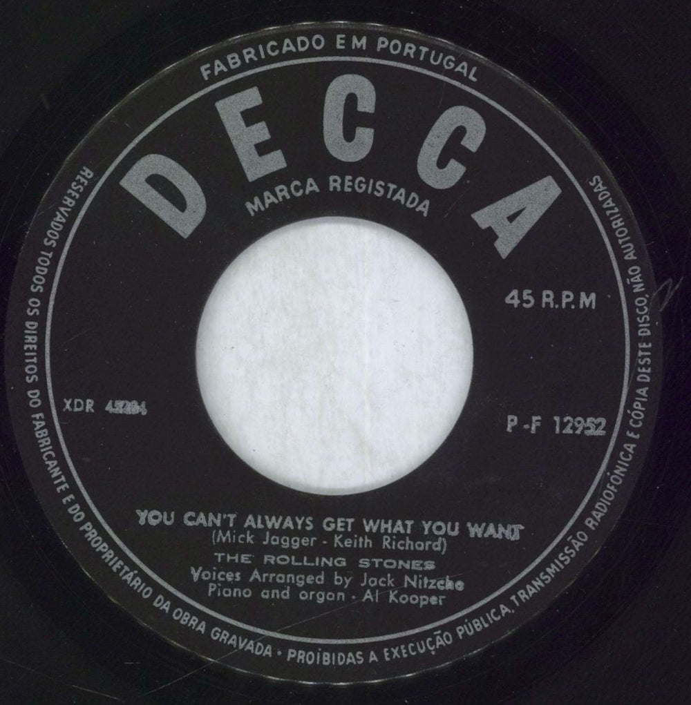 The Rolling Stones You Can't Always Get What You Want Portugese 7" vinyl single (7 inch record / 45) P-F12952