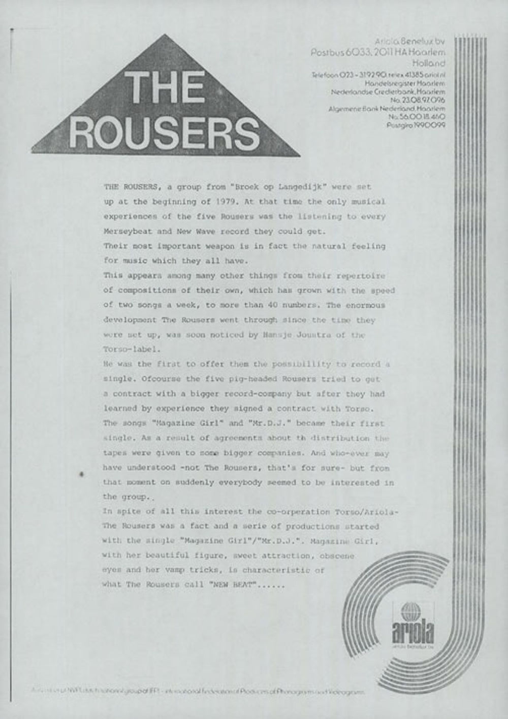 The Rousers Magazine Girl Dutch Promo media press kit W8HKIMA624810