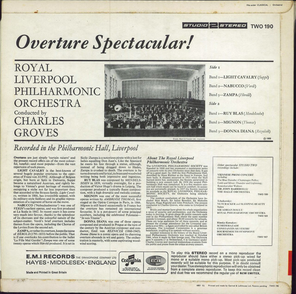 The Royal Liverpool Philharmonic Orchestra Overture Spectacular! UK vinyl LP album (LP record)