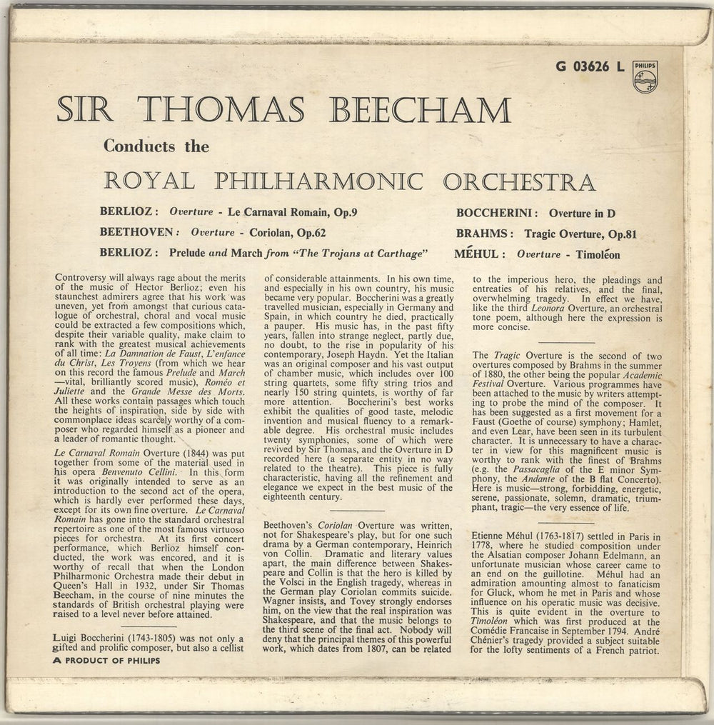 The Royal Philharmonic Orchestra Berlioz: Le Carnaval Romain & other music by Boccherini, Beethoven, Brahms & Méhul UK vinyl LP album (LP record)