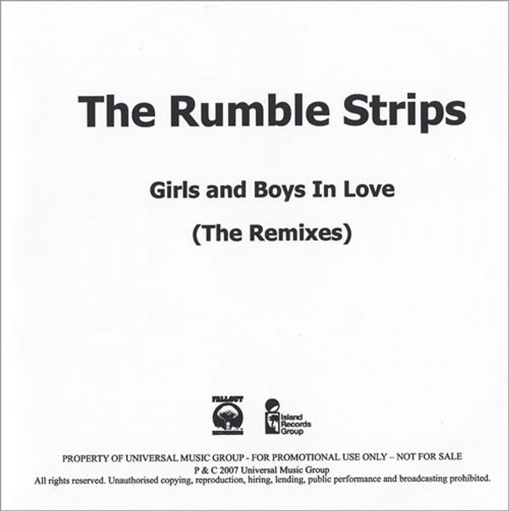 The Rumble Strips Girls And Boys In Love Mixes UK Promo CD-R acetate CD-R ACETATE