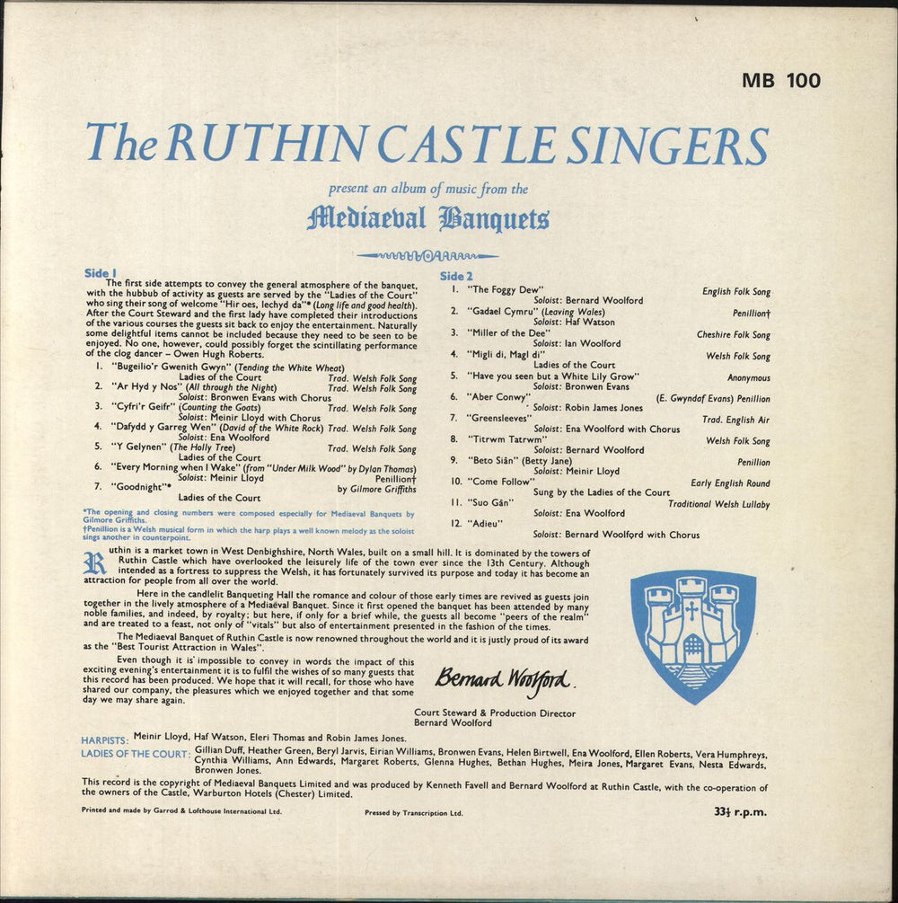 The Ruthin Castle Singers Medieval Banquet UK vinyl LP album (LP record)