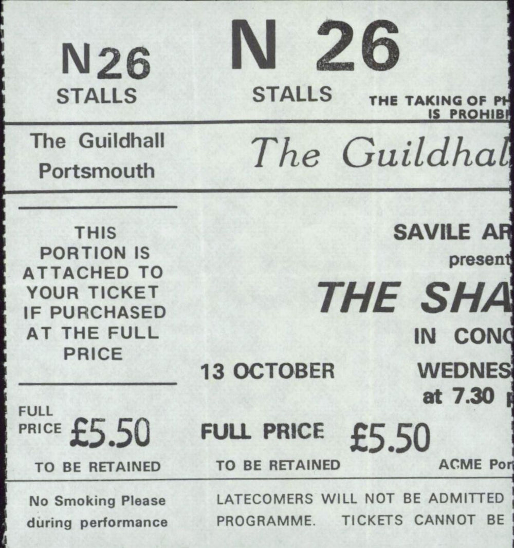 The Shadows In Concert + Ticket Stub UK tour programme